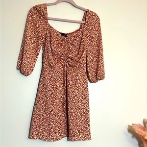 Trixxi Rust Red & White Floral Print Ruched Mini Dress Small